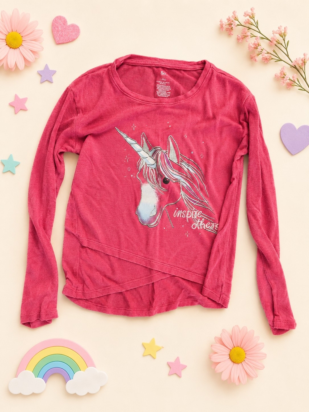 SO Pink Unicorn Graphic Long-Sleeve Top
